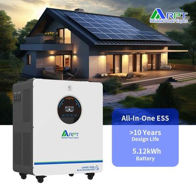 بطارية RPT 6KW عاكس الطاقة الشمسية 51.2V 100AH بطارية الليثيوم LiFePO4 لـ 6KW 5.12KWh كل ذلك في نظام تخزين طاقة منزلي واحد